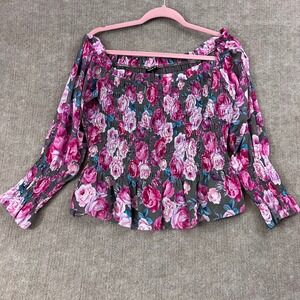 Torrid 14/16 Floral Print Smocked Off Shoulder Long Sleeve Peplum Milkmaid Top‎